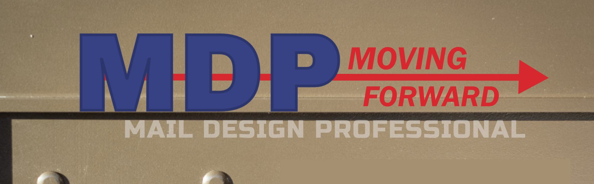 An image of the title MDP (Mail Design Professional) drawn with an arrow overtop of an old mail sorting crate
